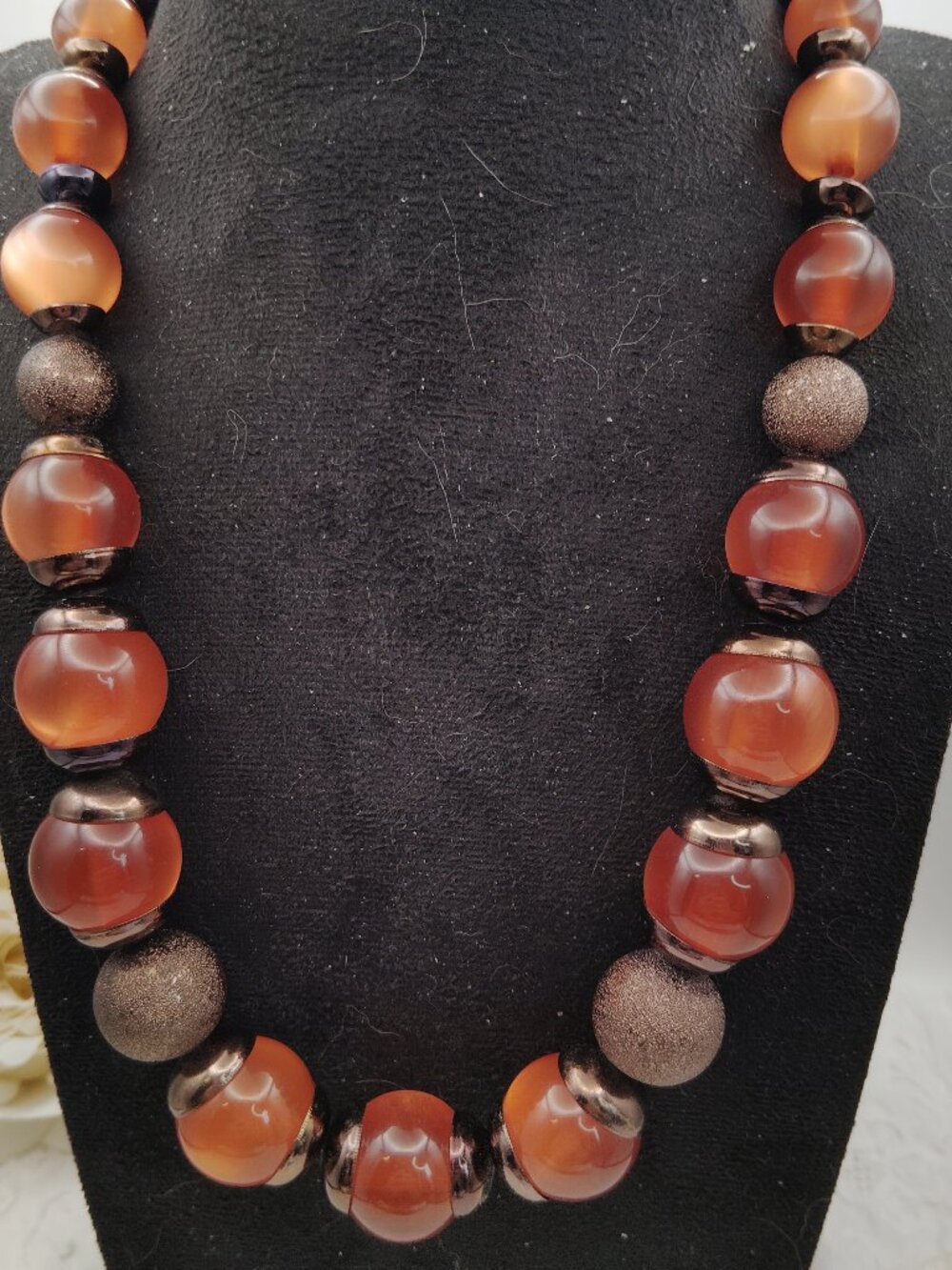 Coldwater Creek Moonglow Lucite Necklace – Amber‑Tone Graduated Beads, 20” + 3”